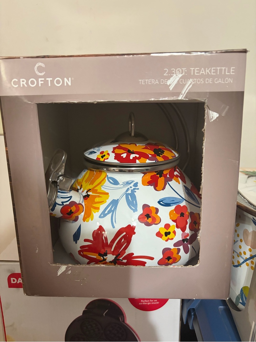 Crofton Colorful Floral Enamel Tea Kettle
